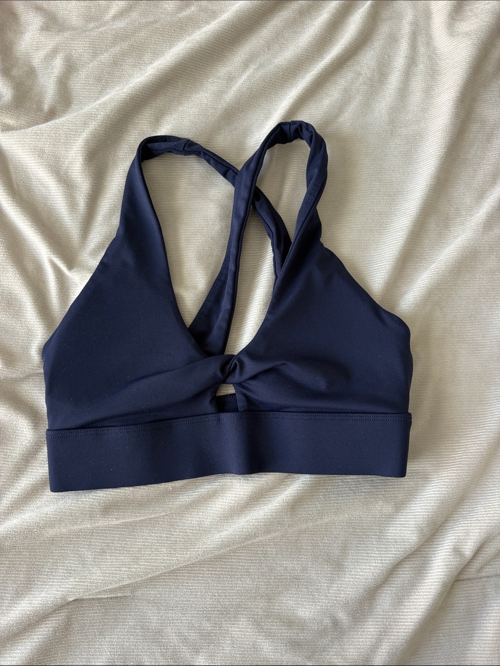 Fabletics Navy Twist-Center Strappy Sports Bra